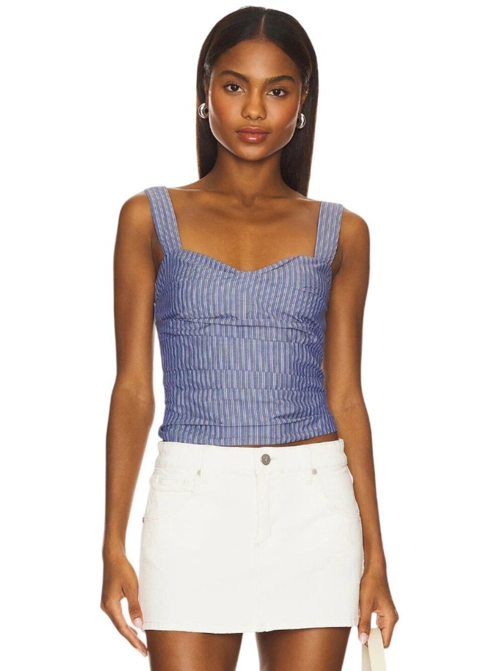 LIONESS Cobain Corset Top in Navy Stripe XSmall New Womens Sleeveless Tank